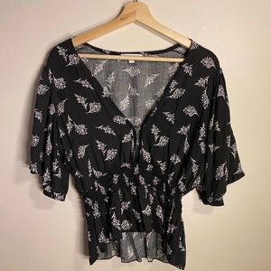 Black Floral Blouse with clasp front